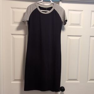 Navy and Gray Raglan Midi Dress with Crew Neck